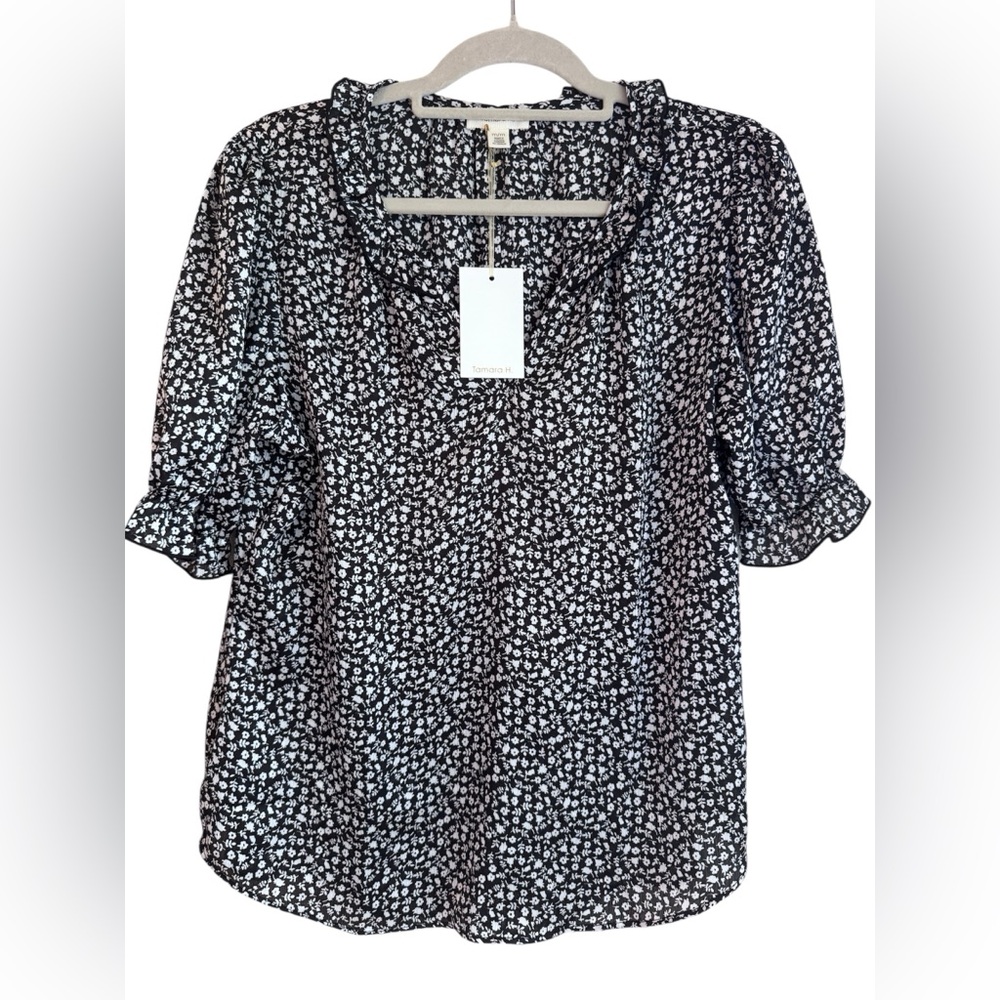 Tamara H Floral Black and White Women's Top medium nwt